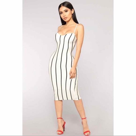 NWT Sexy Spaghetti Strap Striped Midi Dress - Picture 1 of 4